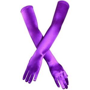 Women's Violet Evening Long Satin Finger Gloves Halloween Wedding Party Prom